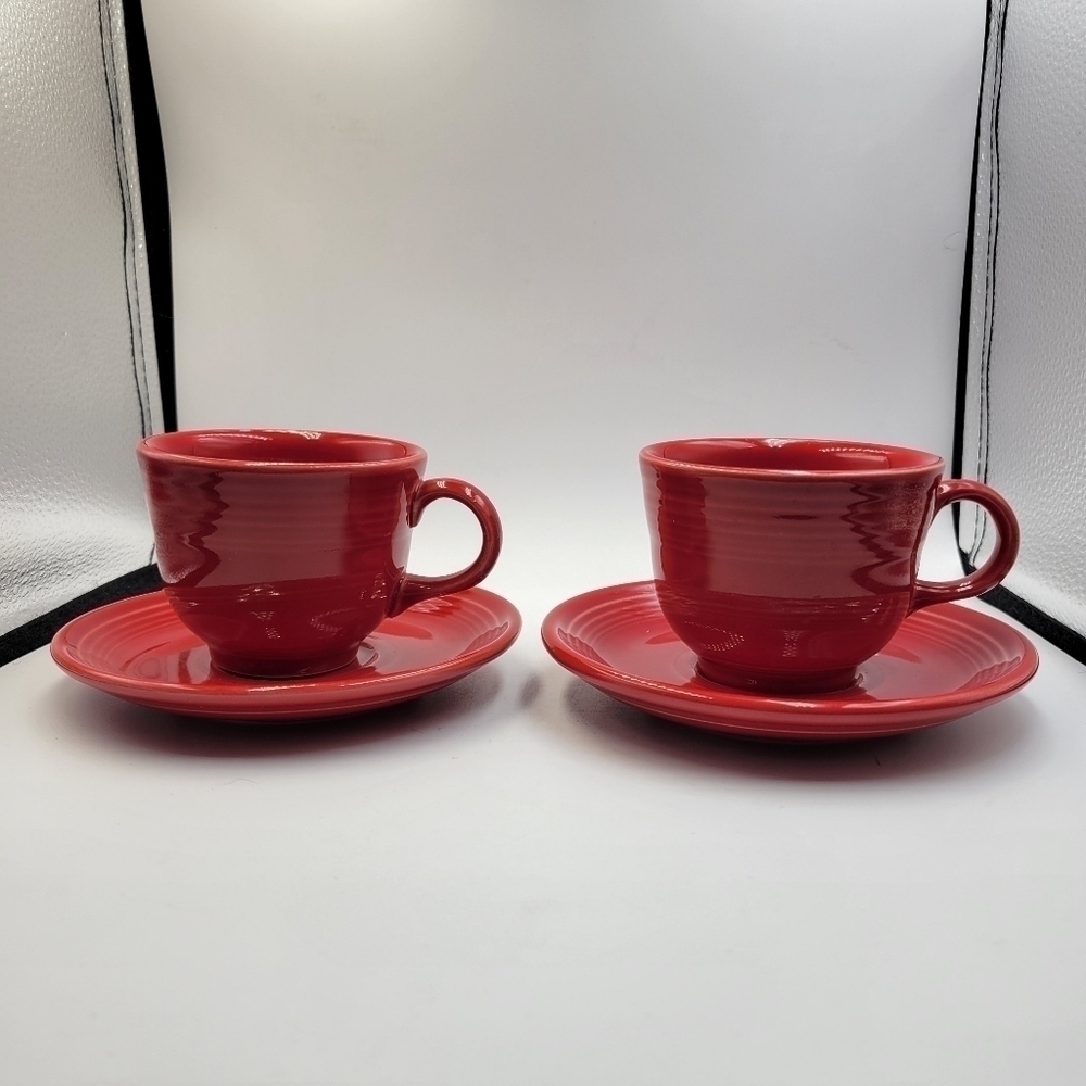 Fiesta Ware Tea Coffee Cups And Saucers - 4 Pieces - Picture 1 of 7